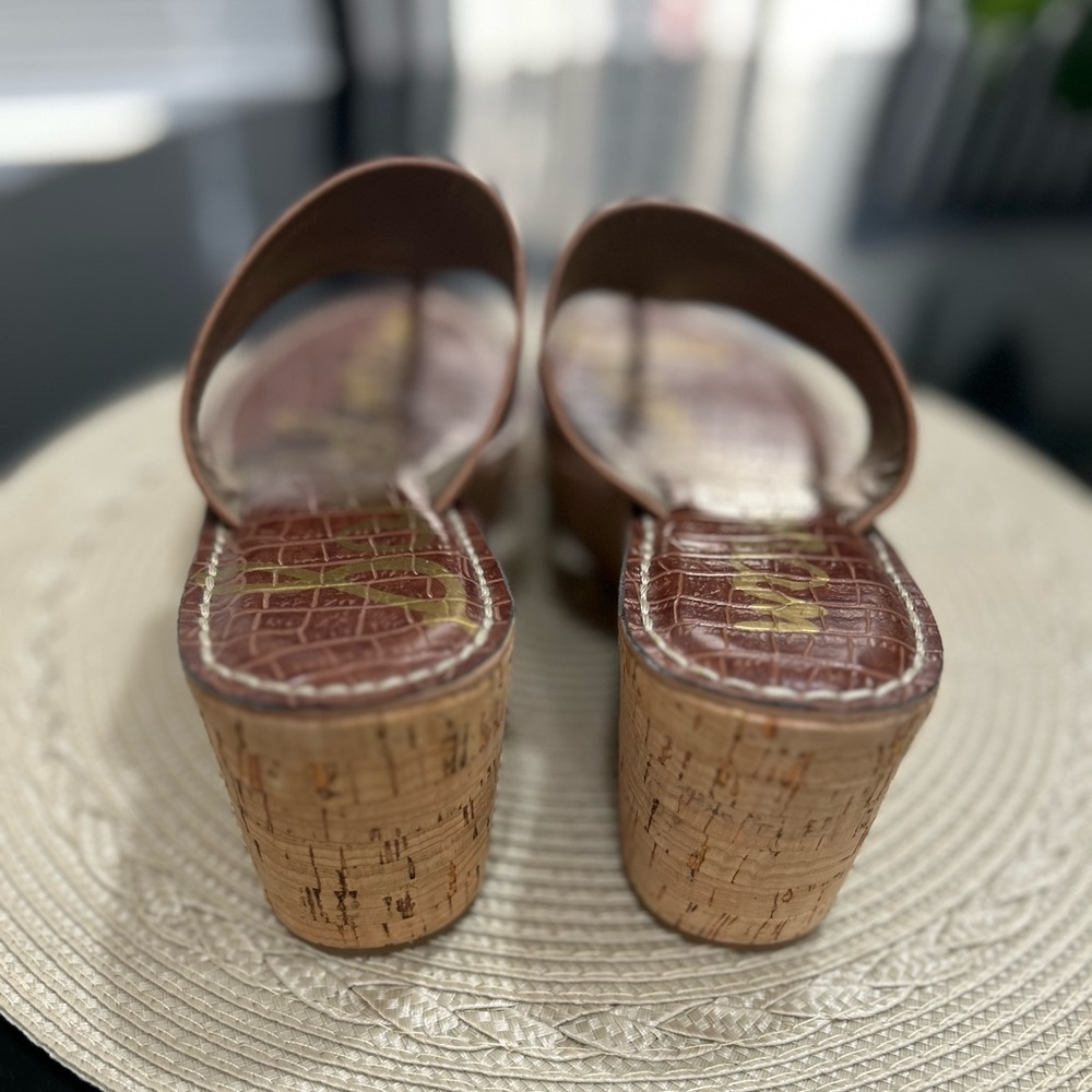 Sam Edelman Roy 3D Leather Platform Wedge Shoes Sandals Size 8.5 Brown Tan Cork - Picture 3 of 8